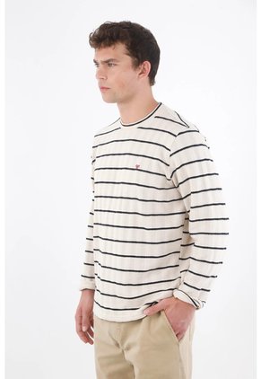 Tennis Buzo Relajado Con Textura Waffle En Algodón Crudo Con Rayas Para Hombre