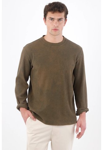 Tennis Buzo Regular Con Tejido Waffle De Algodón Verde Oliva Para Hombre Tennis