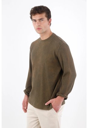 Tennis Buzo Regular Con Tejido Waffle De Algodón Verde Oliva Para Hombre