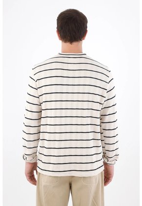 Tennis Buzo Relajado Con Textura Waffle En Algodón Crudo Con Rayas Para Hombre