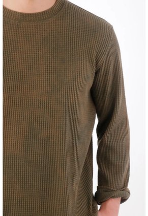 Tennis Buzo Regular Con Tejido Waffle De Algodón Verde Oliva Para Hombre