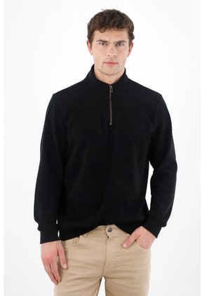 Tennis Buzo Regular Fit Con Cuello Alto Y Cremallera Al Pecho En Negro Para Hombre