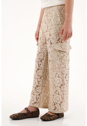 Pantalón Con Detalles De Encaje Café Para Niña