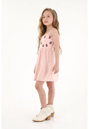 Vestido Rosado Con Mariposas Bordadas Para Niña