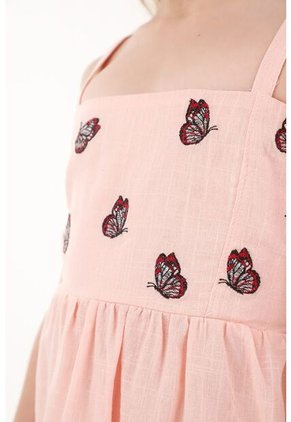Vestido Rosado Con Mariposas Bordadas Para Niña