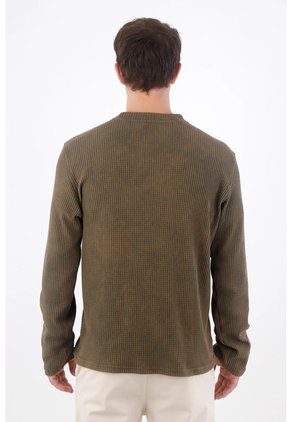 Tennis Buzo Regular Con Tejido Waffle De Algodón Verde Oliva Para Hombre
