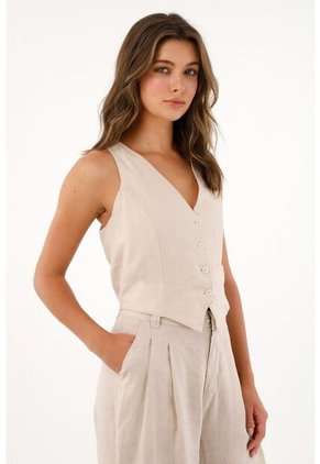 Tennis Chaleco En 100% Lino Crudo Para Mujer
