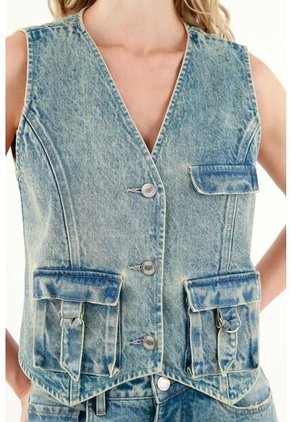 Tennis Chaleco Con Bolsillos Cargo Azul Para Mujer