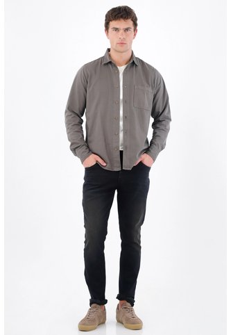 Tennis Camisa Regular Fit Con Botones Efecto Madera De Algodón Gris Topo Para Hombre Tennis