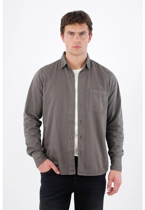 Tennis Camisa Regular Fit Con Botones Efecto Madera De Algodón Gris Topo Para Hombre
