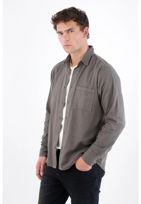 Tennis Camisa Regular Fit Con Botones Efecto Madera De Algodón Gris Topo Para Hombre