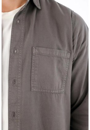Tennis Camisa Regular Fit Con Botones Efecto Madera De Algodón Gris Topo Para Hombre