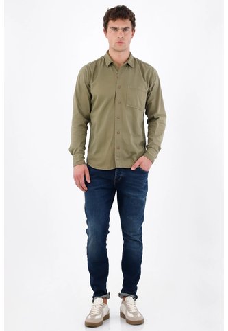 Tennis Camisa Regular Con Bolsillo De Parche En Algodón Verde Oliva Para Hombre Tennis