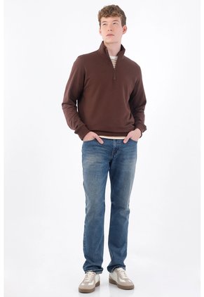Tennis Buzo Regular Fit Con Cremallera En Algodón Café Para Hombre
