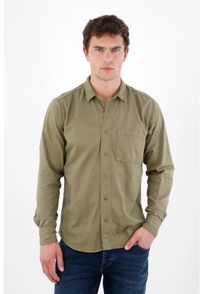 Tennis Camisa Regular Con Bolsillo De Parche En Algodón Verde Oliva Para Hombre