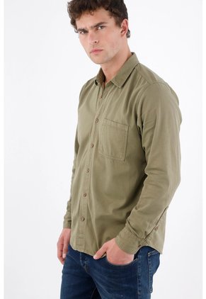 Tennis Camisa Regular Con Bolsillo De Parche En Algodón Verde Oliva Para Hombre