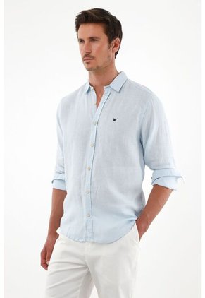 Tennis Camisa Azul En Lino Para Hombre