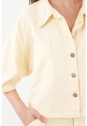 Tennis Camisa Corta Con Ajuste Amplio Y Botones Metálicos En Algodón Amarillo Para Mujer