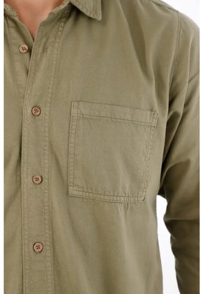 Tennis Camisa Regular Con Bolsillo De Parche En Algodón Verde Oliva Para Hombre