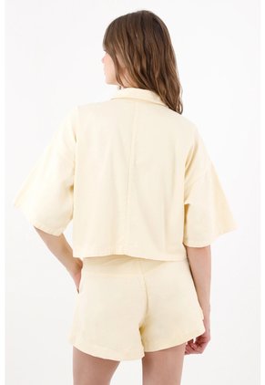 Tennis Camisa Corta Con Ajuste Amplio Y Botones Metálicos En Algodón Amarillo Para Mujer