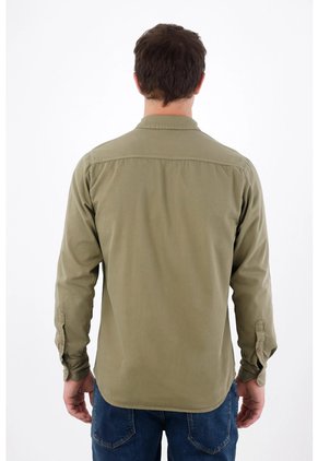 Tennis Camisa Regular Con Bolsillo De Parche En Algodón Verde Oliva Para Hombre