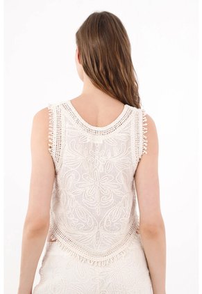 Tennis Camisa Sin Mangas Con Bordado Floral En Crudo Para Mujer