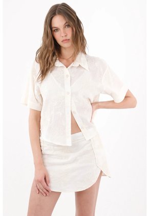 Tennis Camisa Relaxed Fit Con Bordado Floral Tonal En Algodón Blanco Para Mujer