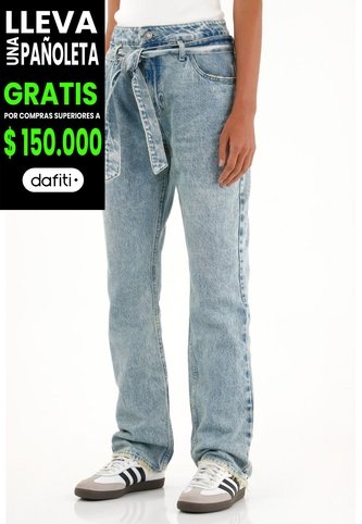 Tennis Jean Recto Tono Medio Con Cinturón Para Mujer Tennis
