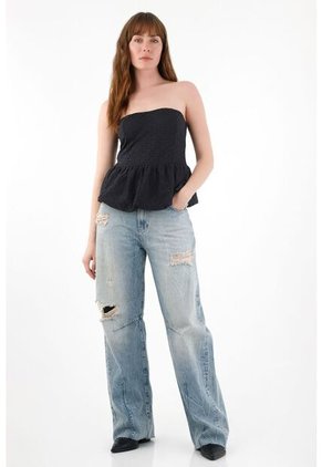 Tennis Camisa Strapless En Encaje Negra Para Mujer