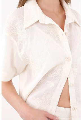 Tennis Camisa Relaxed Fit Con Bordado Floral Tonal En Algodón Blanco Para Mujer