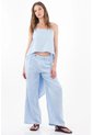 Tennis Top Holgado Con Bajo Asimétrico De Lino Azul Claro Para Mujer de Tennis