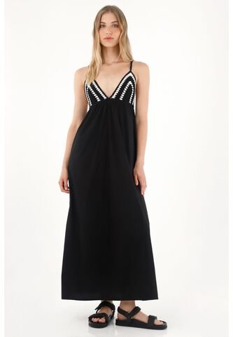 Tennis Vestido Largo Con Diseño De Copas En Crochet Negro Para Mujer Tennis