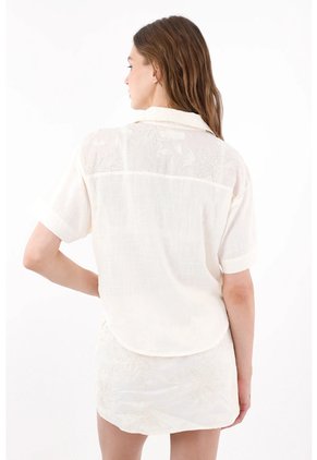 Tennis Camisa Relaxed Fit Con Bordado Floral Tonal En Algodón Blanco Para Mujer