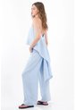 Tennis Top Holgado Con Bajo Asimétrico De Lino Azul Claro Para Mujer de Tennis