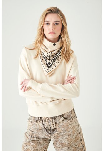 Tennis Buzo Relaxed Fit Con Hombro Caído Y Rib Ancho En Algodón Crema Para Mujer Tennis