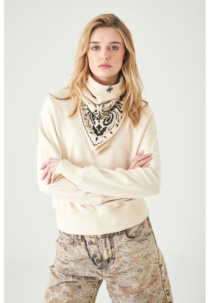 Tennis Buzo Relaxed Fit Con Hombro Caído Y Rib Ancho En Algodón Crema Para Mujer