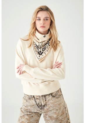 Tennis Buzo Relaxed Fit Con Hombro Caído Y Rib Ancho En Algodón Crema Para Mujer
