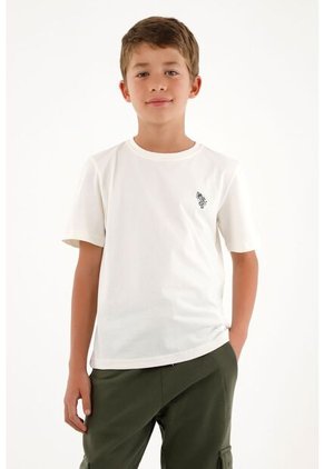 Camiseta Básica Crudo Con Estampado De Tigre Para Niño