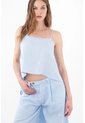 Tennis Top Holgado Con Bajo Asimétrico De Lino Azul Claro Para Mujer de Tennis
