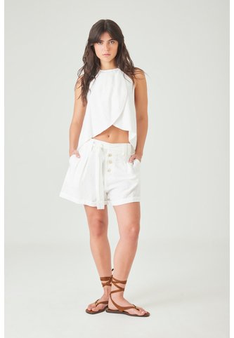 Tennis Camisa Suelta Con Cruce Pétalo En Blanco Para Mujer Tennis