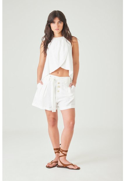 Tennis Camisa Suelta Con Cruce Pétalo En Blanco Para Mujer