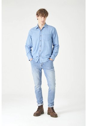 Tennis Camisa Manga Larga Corte Recto Con Botones Contrastados En Algodón Azul Claro Para Hombre
