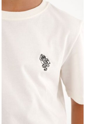 Camiseta Básica Crudo Con Estampado De Tigre Para Niño