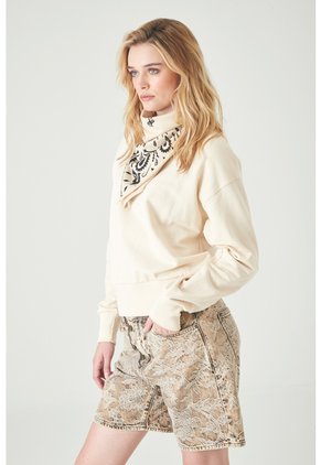 Tennis Buzo Relaxed Fit Con Hombro Caído Y Rib Ancho En Algodón Crema Para Mujer