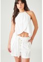 Tennis Camisa Suelta Con Cruce Pétalo En Blanco Para Mujer de Tennis