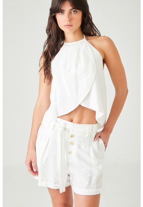 Tennis Camisa Suelta Con Cruce Pétalo En Blanco Para Mujer