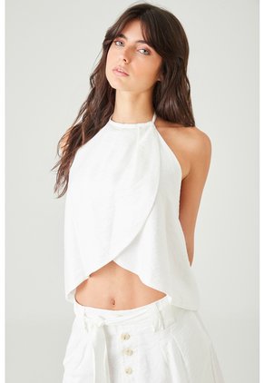 Tennis Camisa Suelta Con Cruce Pétalo En Blanco Para Mujer