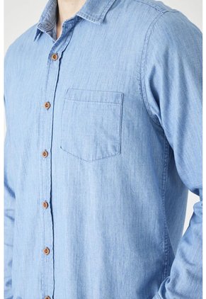 Tennis Camisa Manga Larga Corte Recto Con Botones Contrastados En Algodón Azul Claro Para Hombre
