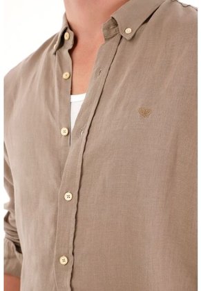 Tennis Camisa En 100% Lino Con Mini Bordado Gris Para Hombre