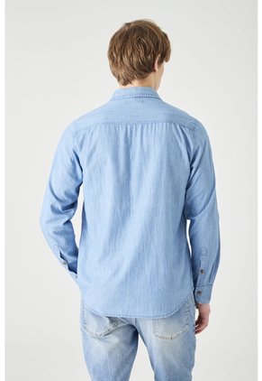 Tennis Camisa Manga Larga Corte Recto Con Botones Contrastados En Algodón Azul Claro Para Hombre